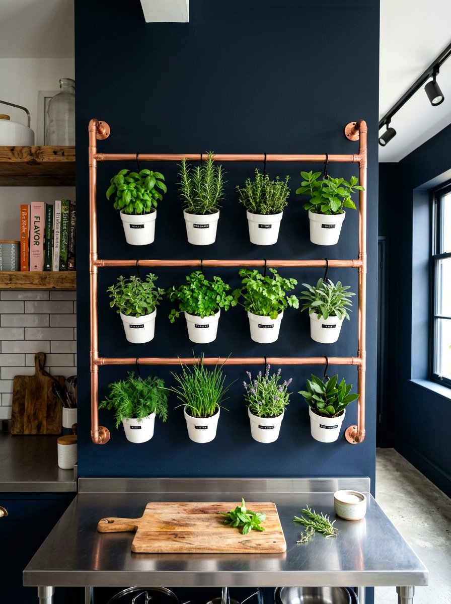 Copper Pipe Herb Rack - 30 indoor herb garden ideas