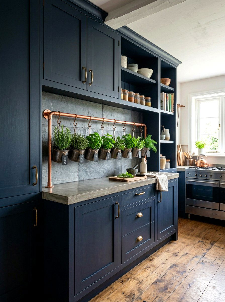 Copper Pipe Herb Rail - 30 hanging herb garden ideas
