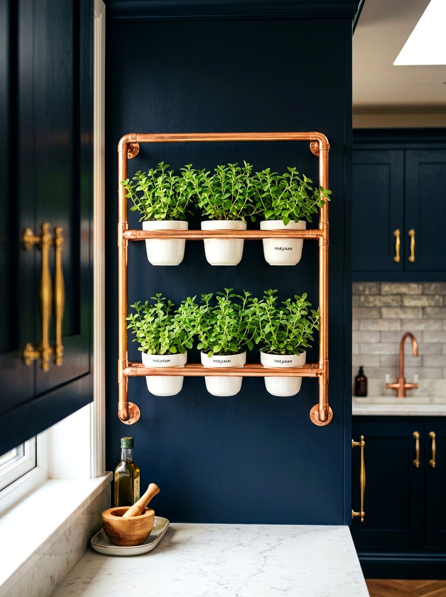 Copper Pipe Herb Shelf - 30 indoor herb shelf ideas