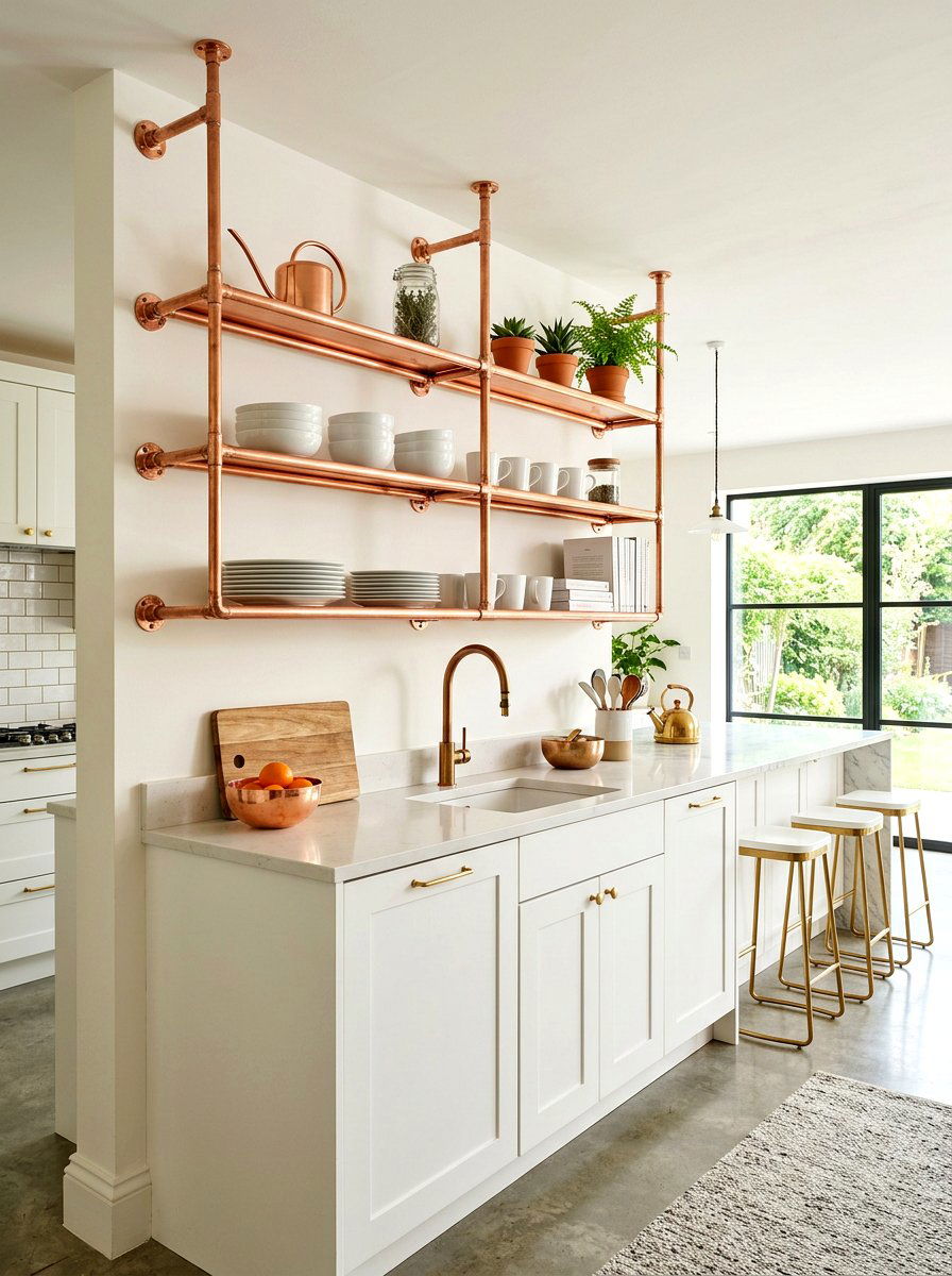 Copper Pipe Kitchen Shelving - 30 vintage kitchen shelf ideas