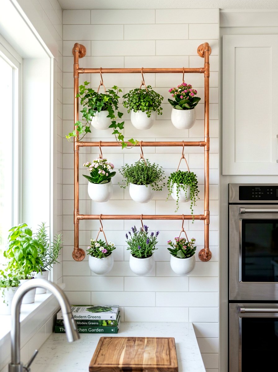 Copper Pipe Plant Hanger - 30 vertical flower garden ideas