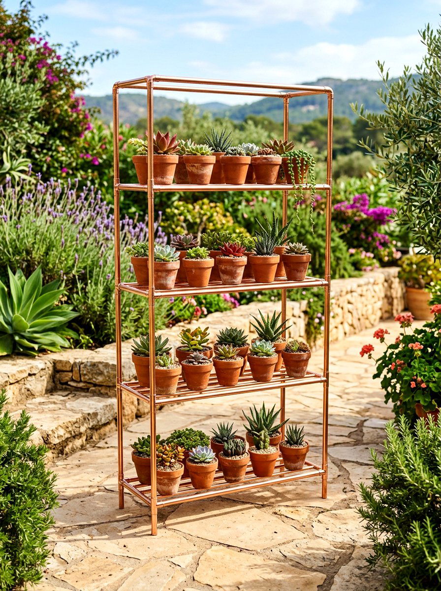 Copper Pipe Plant Rack - 30 container garden stand ideas