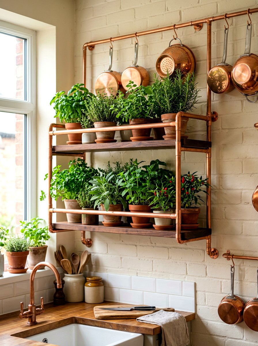 Copper Pipe Plant Shelf - 30 kitchen plant shelf ideas
