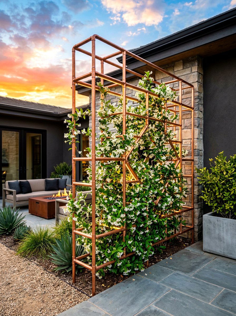 Copper Pipe Plant Trellis - 30 vertical garden shelf ideas