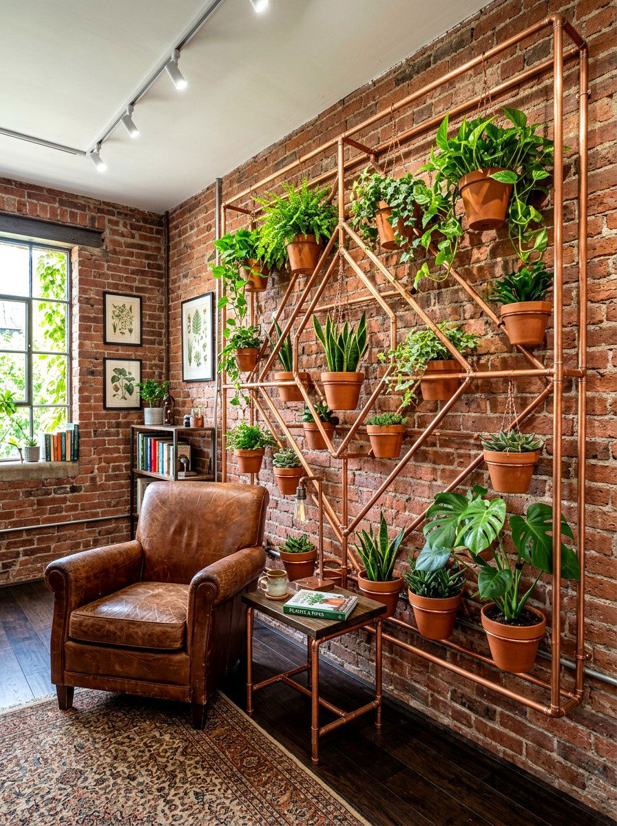 Copper Pipe Plant Wall - 30 green wall ideas