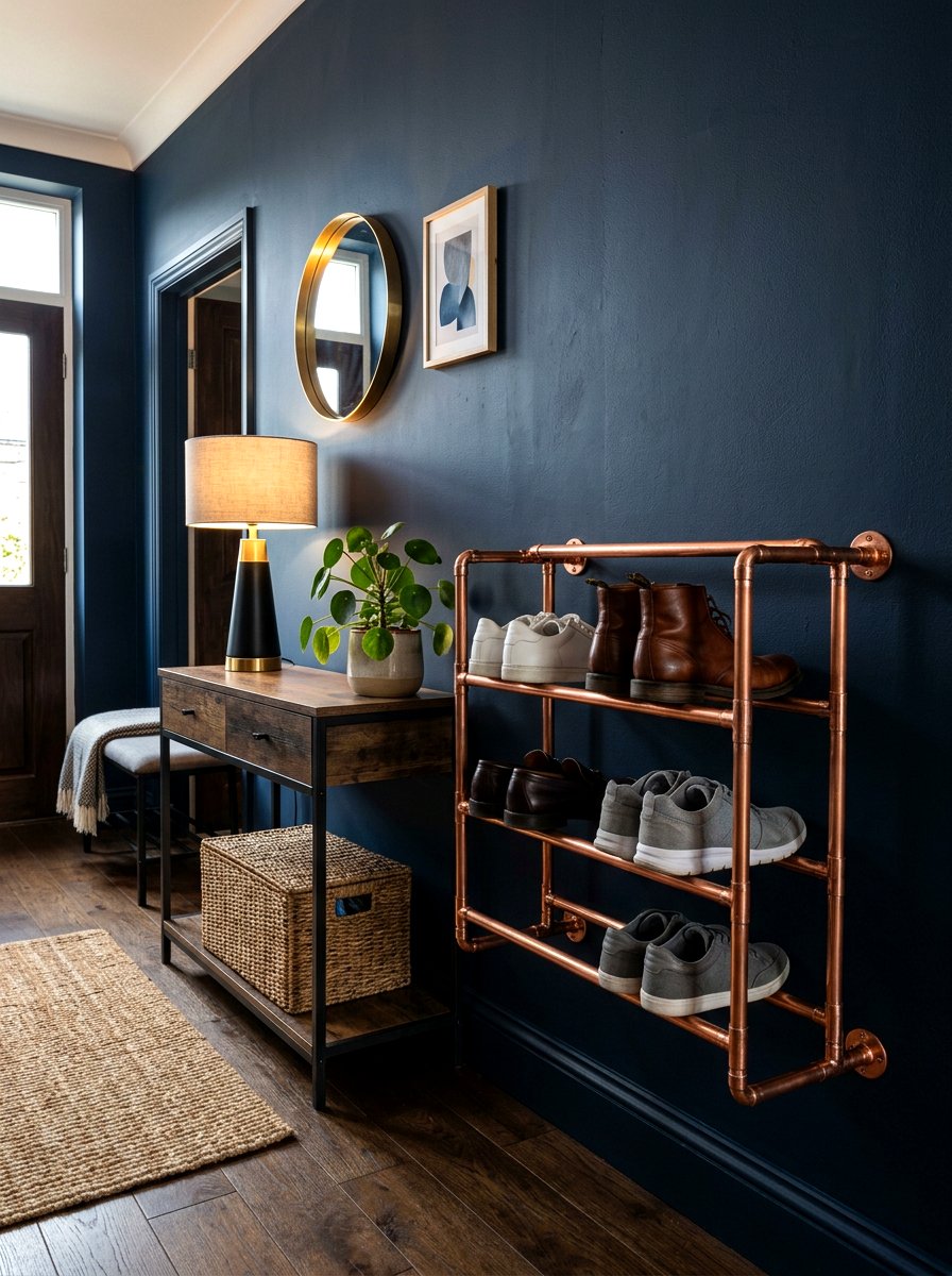 Copper Pipe Shoe Rack - 30 apartment shoe wall ideas