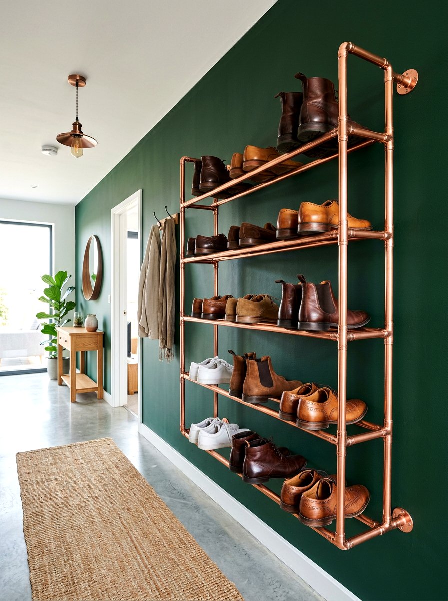 Copper Pipe Shoe Rack - 30 shoe wall storage ideas