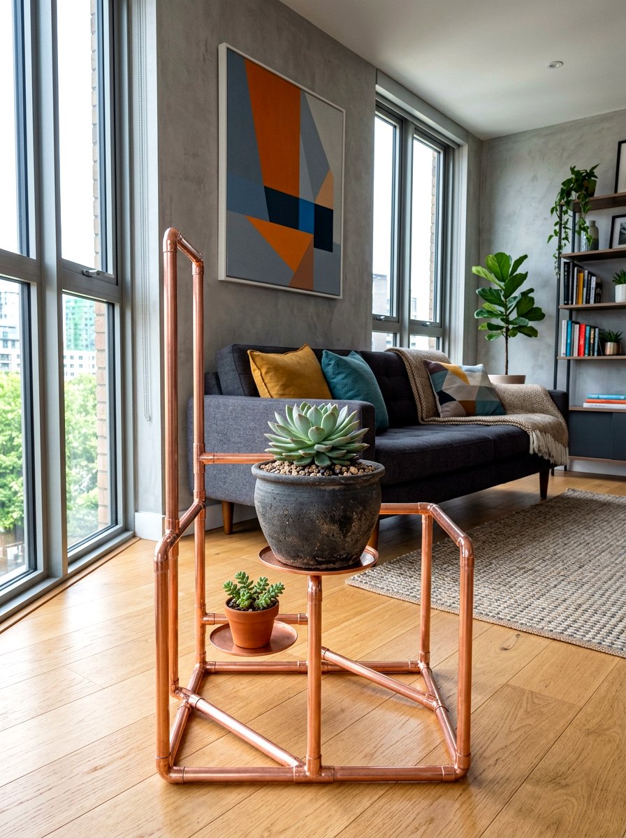 Copper Pipe Stand - 30 succulent planter ideas
