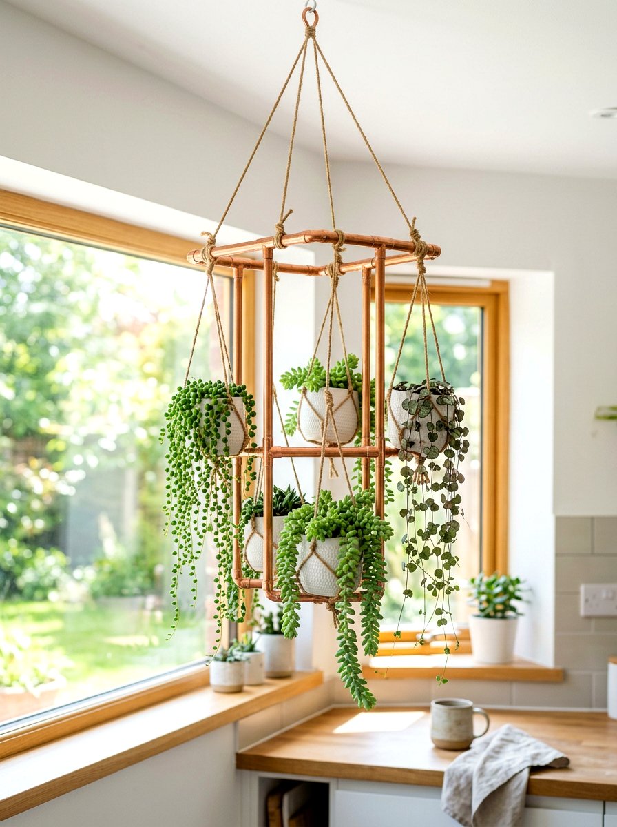 Copper Pipe Succulent Hanger - 30 vertical succulent garden ideas
