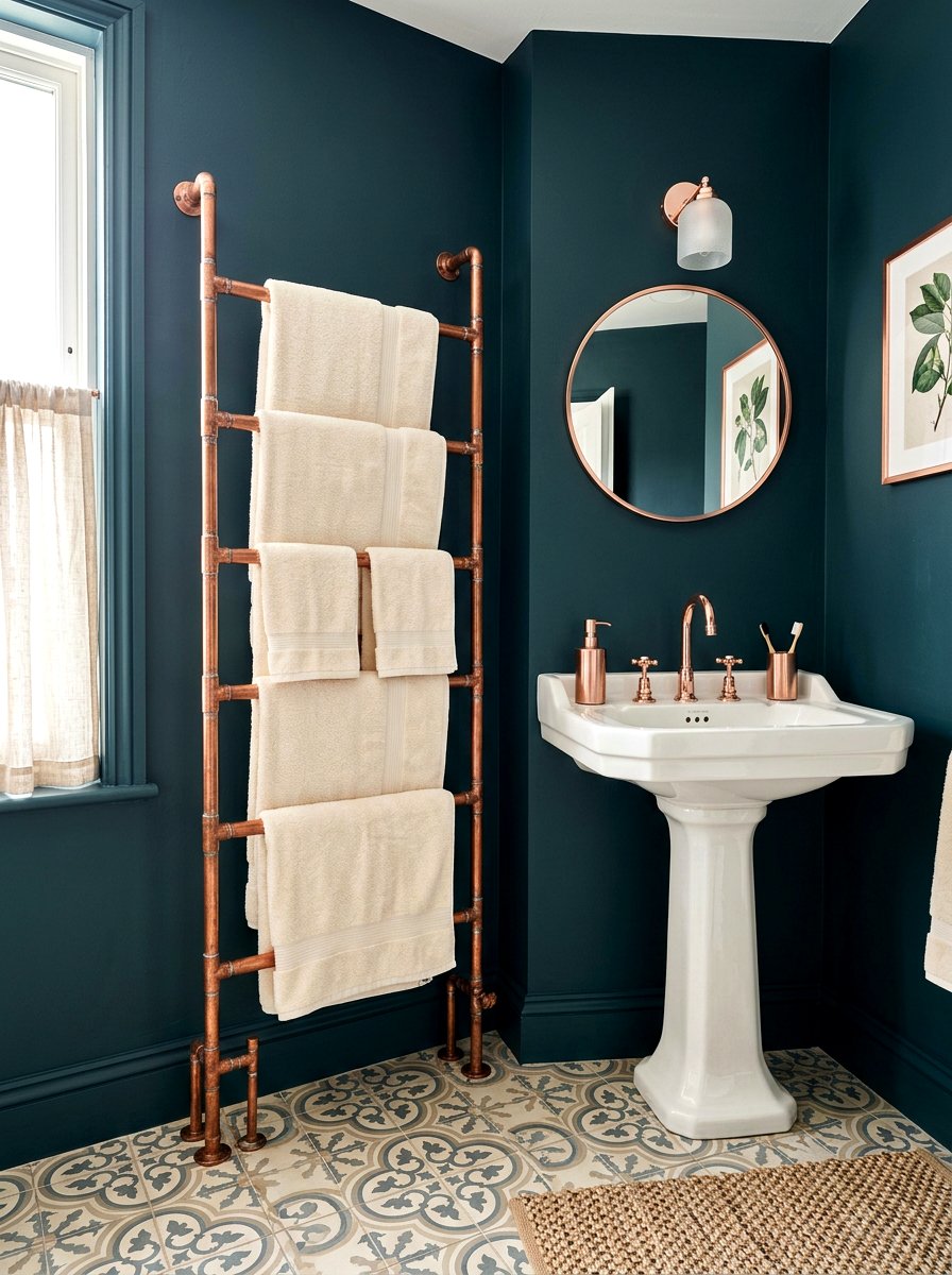Copper Pipe Towel Ladder - 30 towel ladder ideas