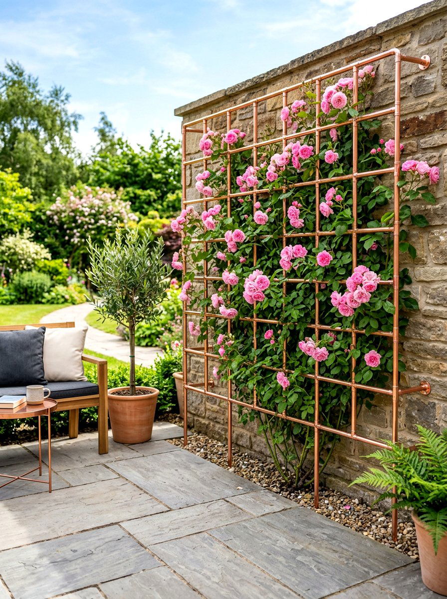 Copper Pipe Trellis - 30 rose trellis wall ideas