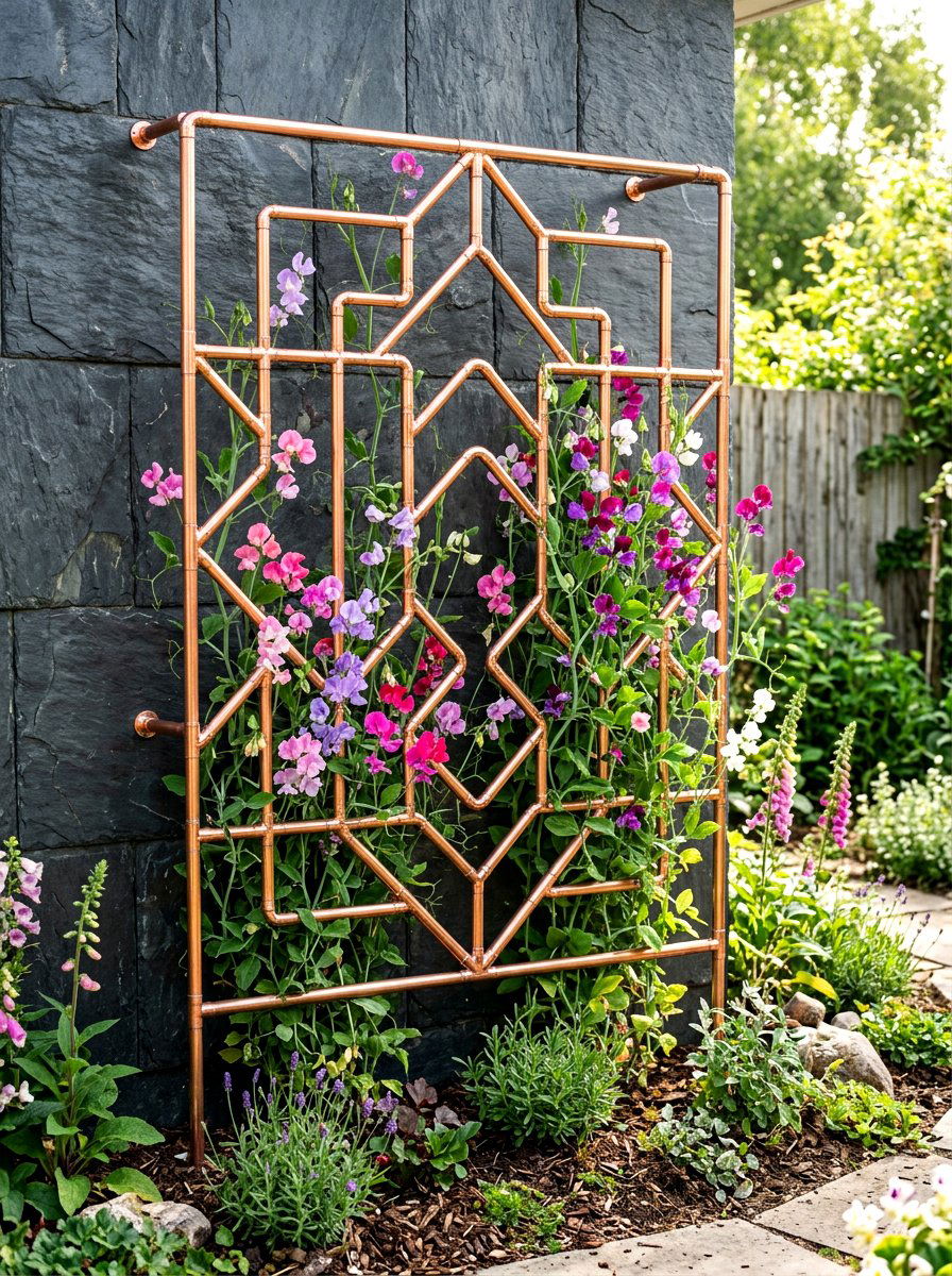 Copper Pipe Trellis - 30 vertical vegetable garden ideas