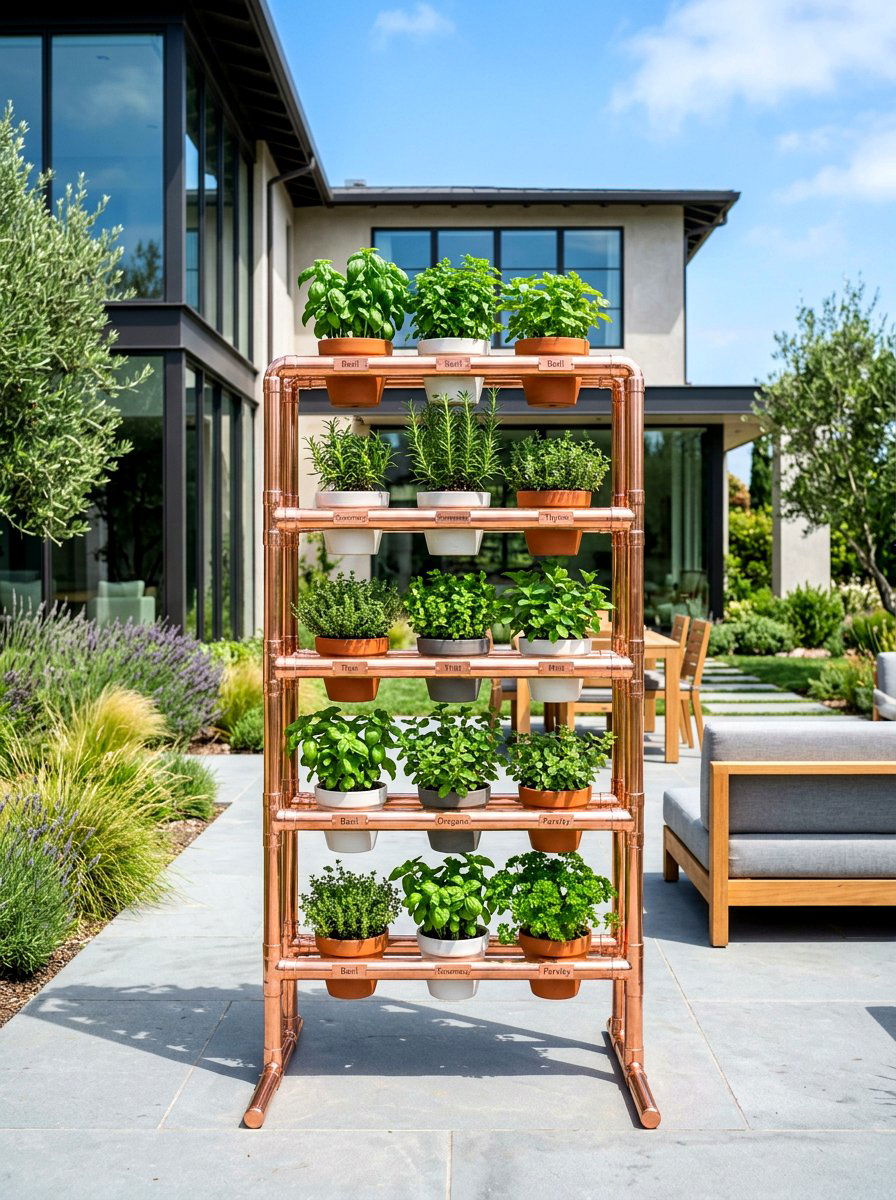 Copper Pipe Vertical Herb Garden - 30 vertical garden privacy wall ideas