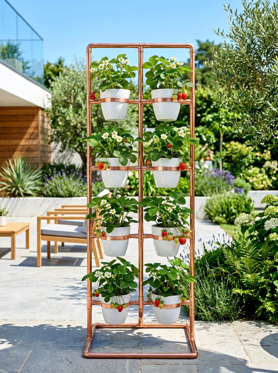 Copper Pipe Vertical Planter - 30 strawberry tower ideas