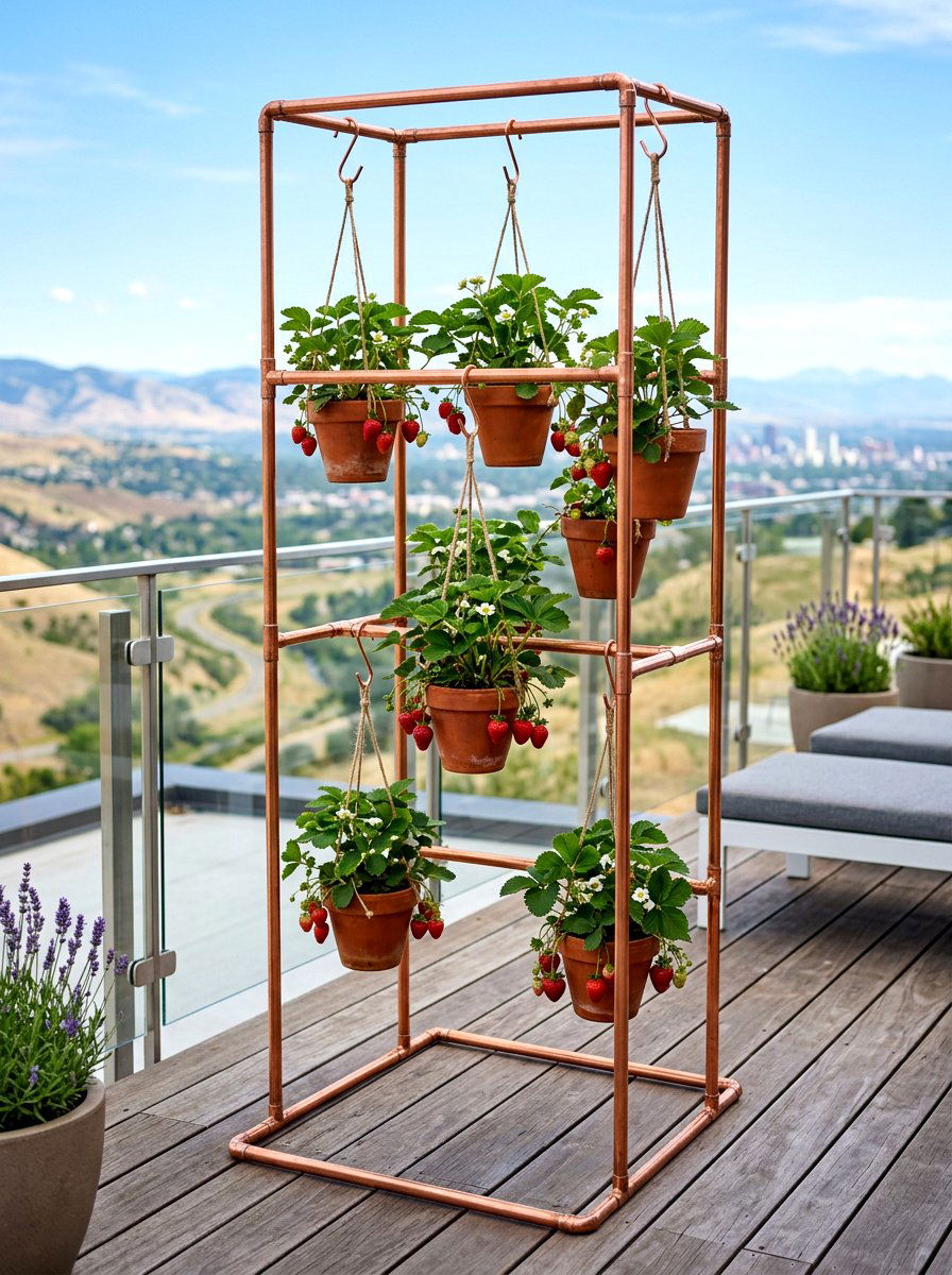 Copper Pipe Vertical Stand - 30 vertical strawberry garden ideas