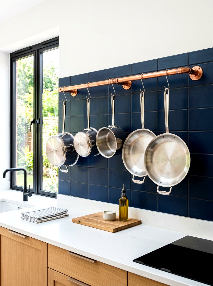 Copper Pipe Wall Rack - 30 hanging pot rack ideas