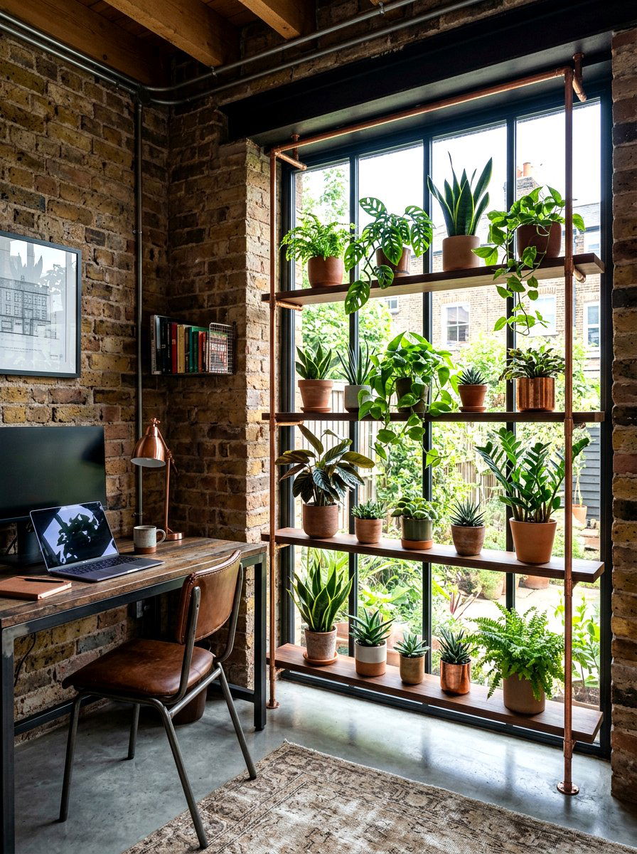 Copper Pipe Window Shelf - 30 plant shelf window ideas