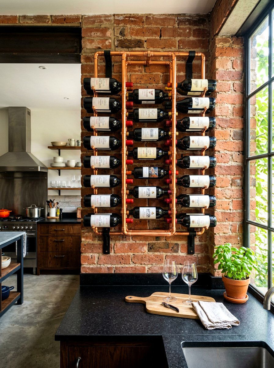 Copper Pipe Wine Rack - 30 wine storage kitchen ideas