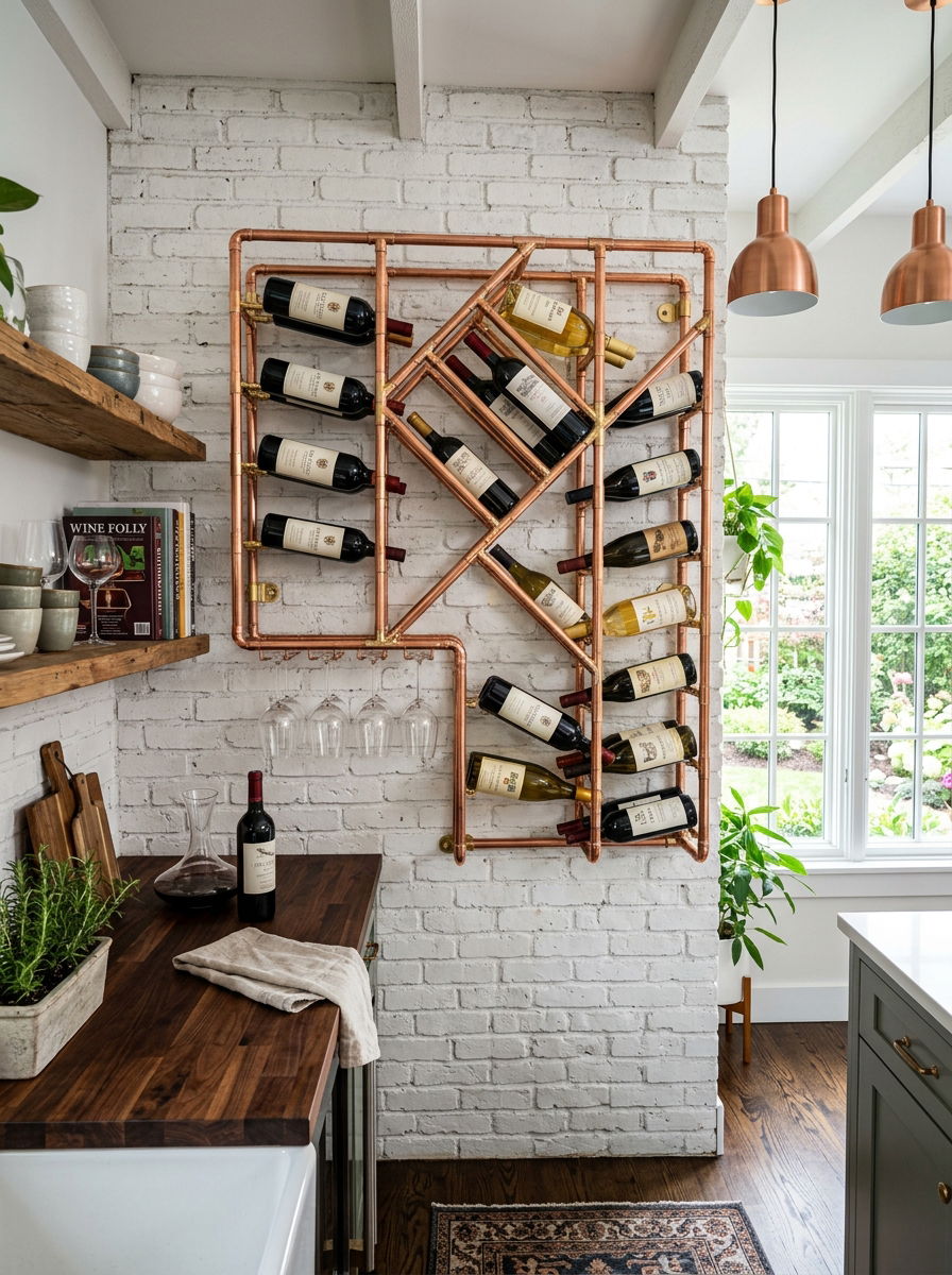 Copper Pipe Wine Rack - 30 small wine cellar ideas