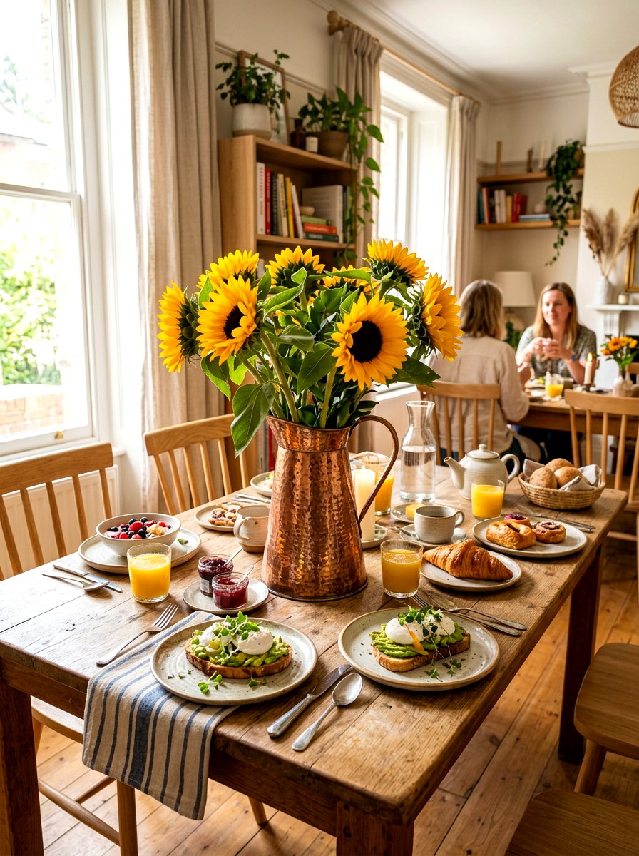 Copper Pitcher With Flowers - 30 rustic table centerpiece ideas