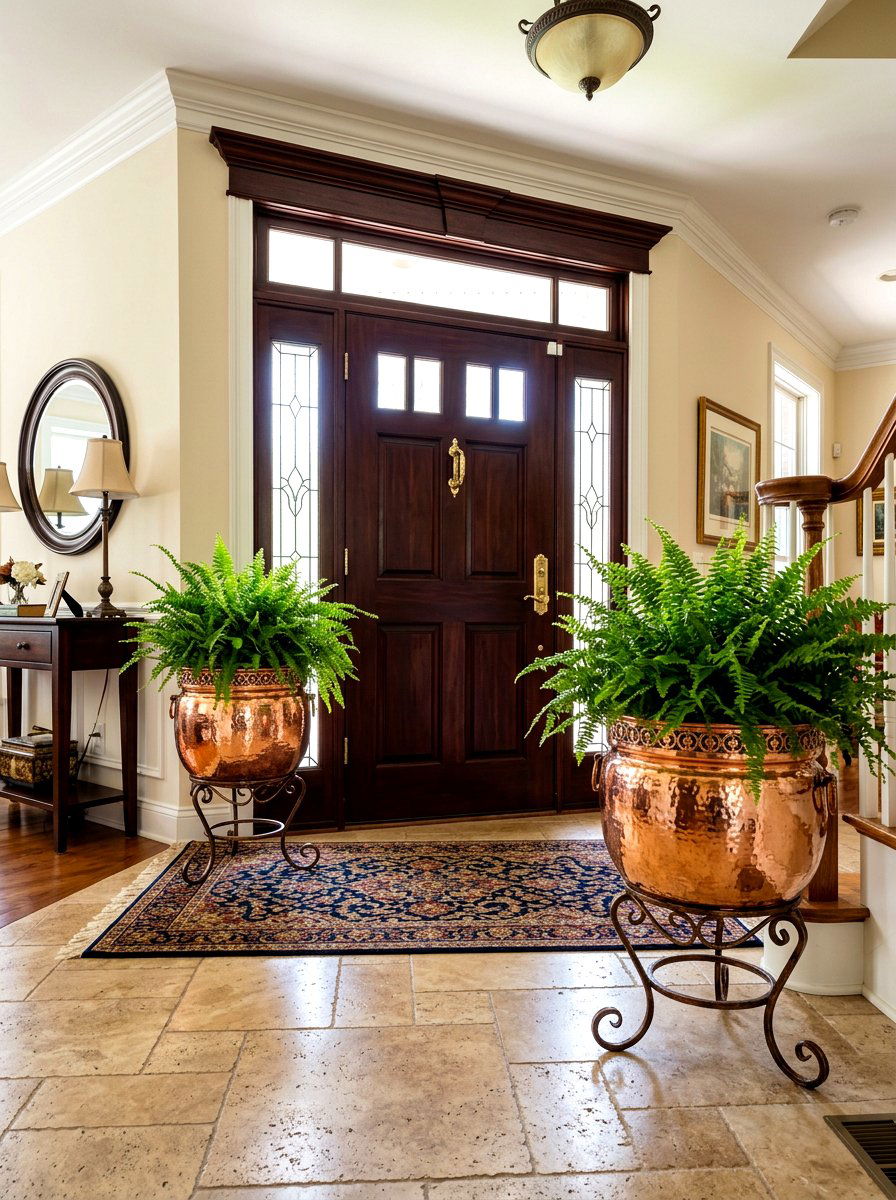 Copper Planter Decor - 30 old world entryway ideas