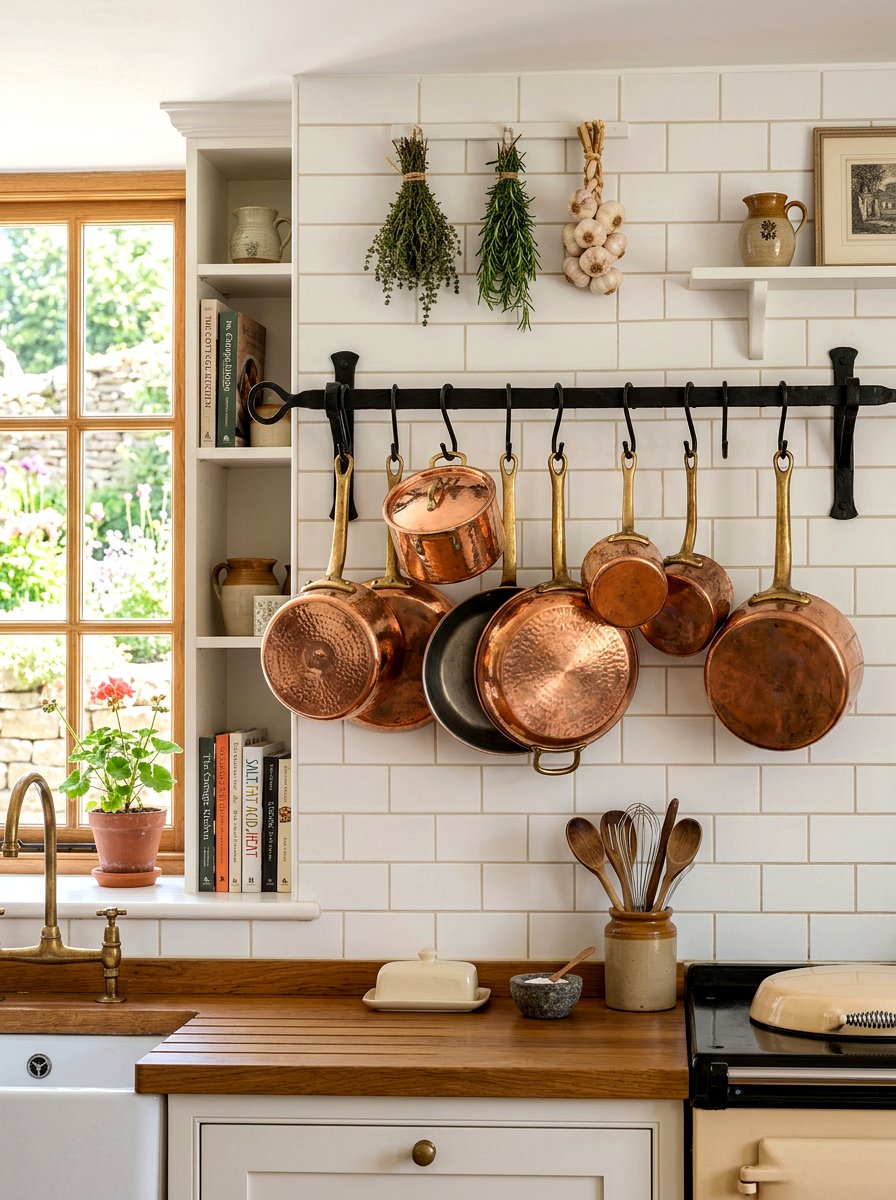Copper Pot Display - 30 cottage home decor ideas
