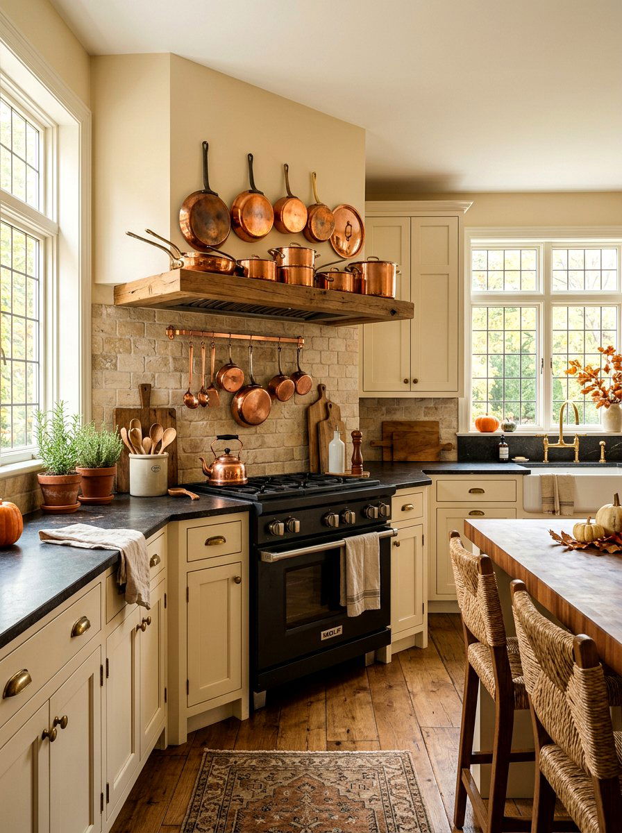Copper Pot Kitchen Accent - 30 natural harvest decor ideas