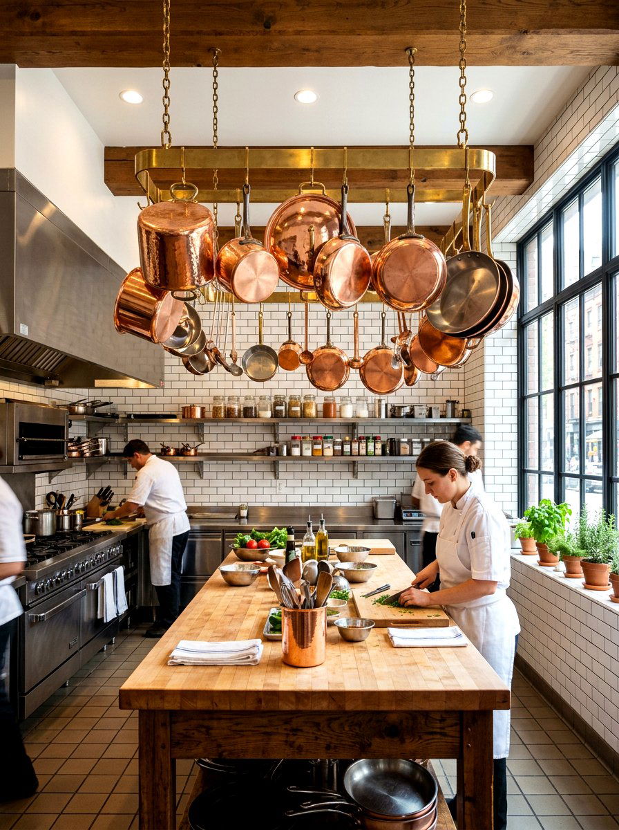 Copper Pot Rack Hanging - 30 Parisian kitchen ideas
