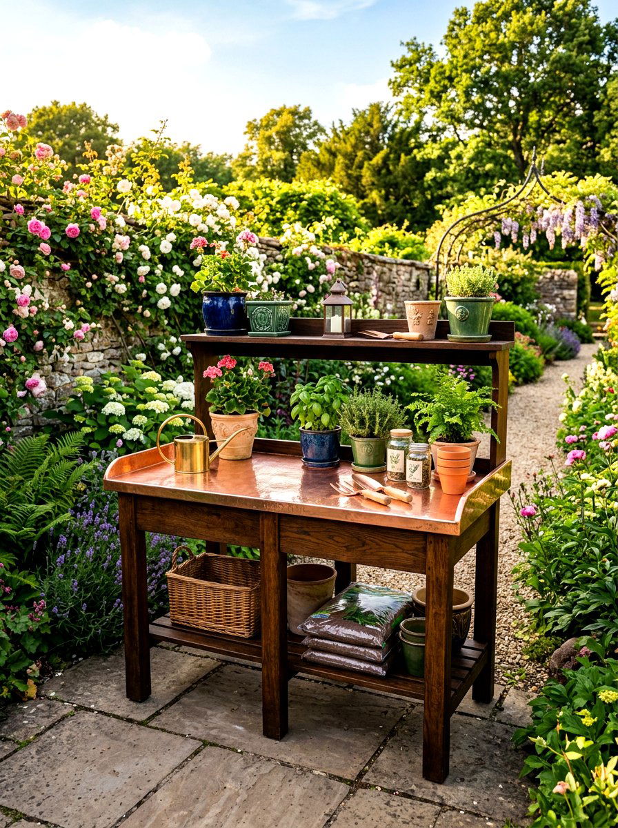 Copper Potting Bench - 30 potting bench ideas