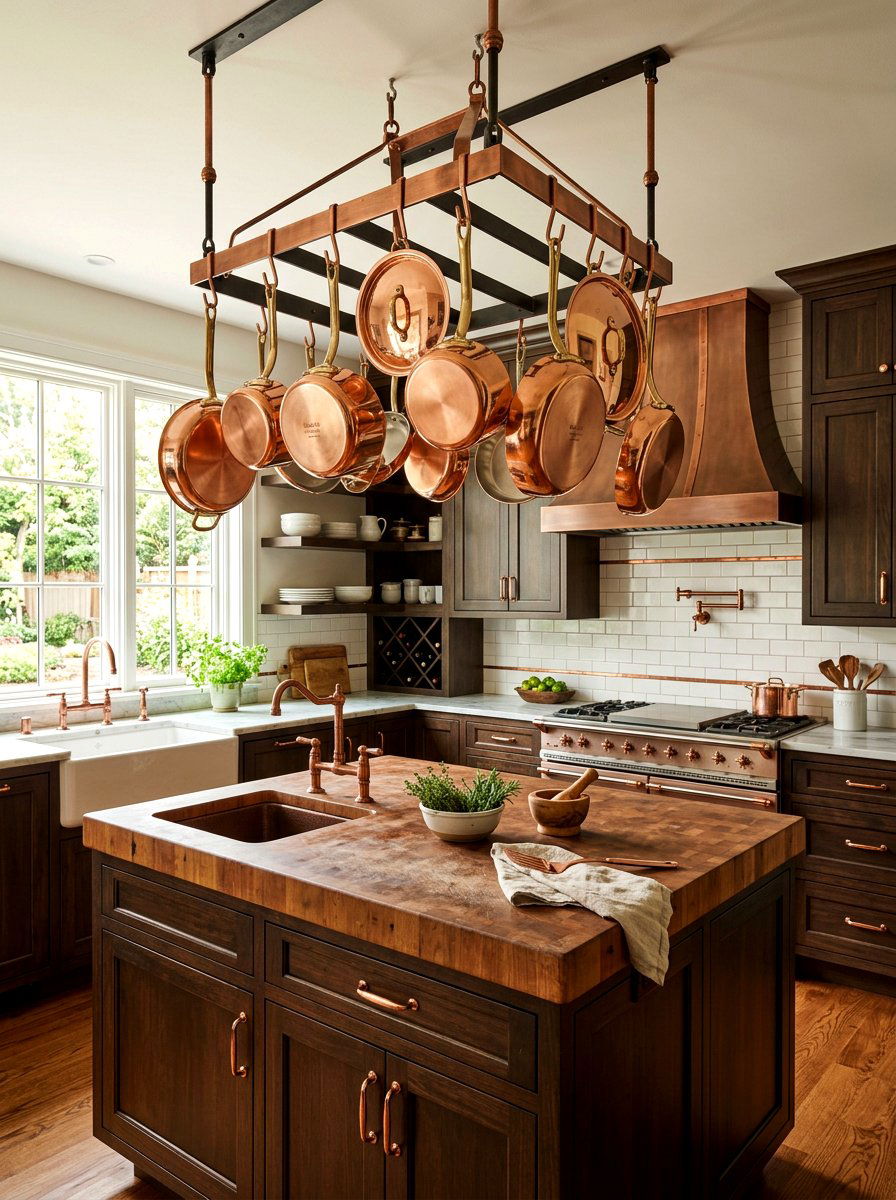Copper Rack Kitchen - 30 bakery style kitchen ideas