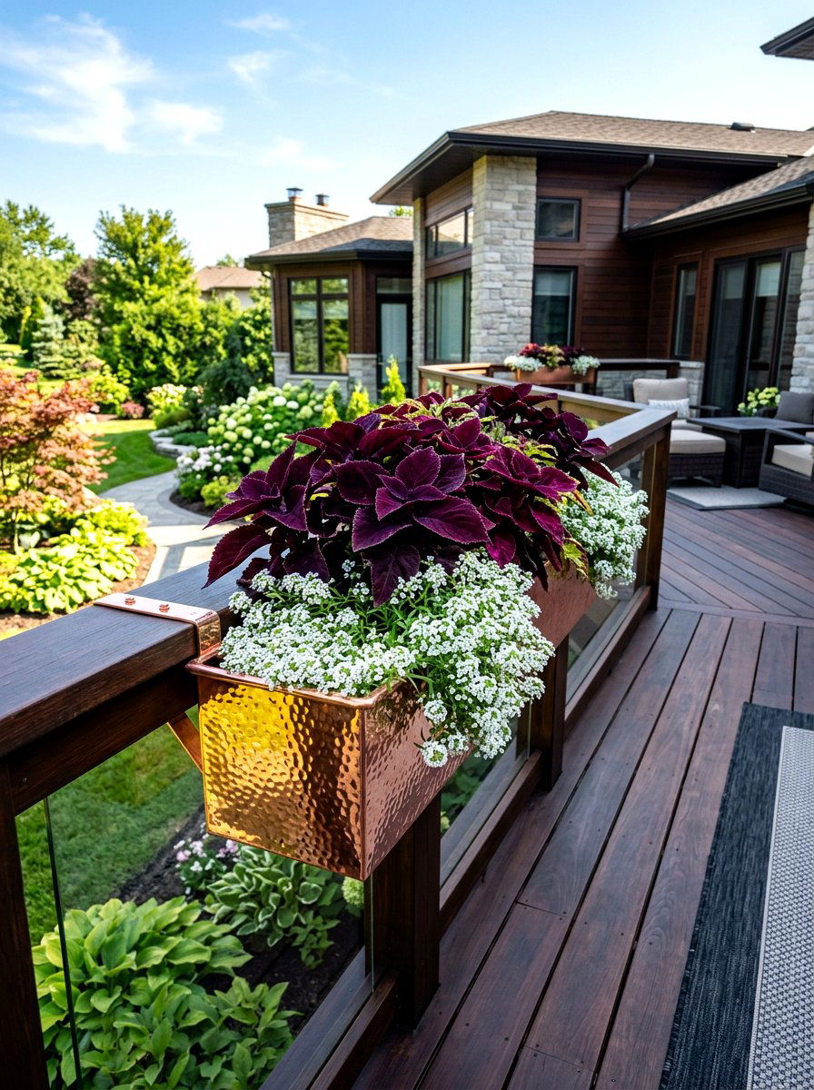 Copper Railing Flower Box - 30 railing planter box ideas