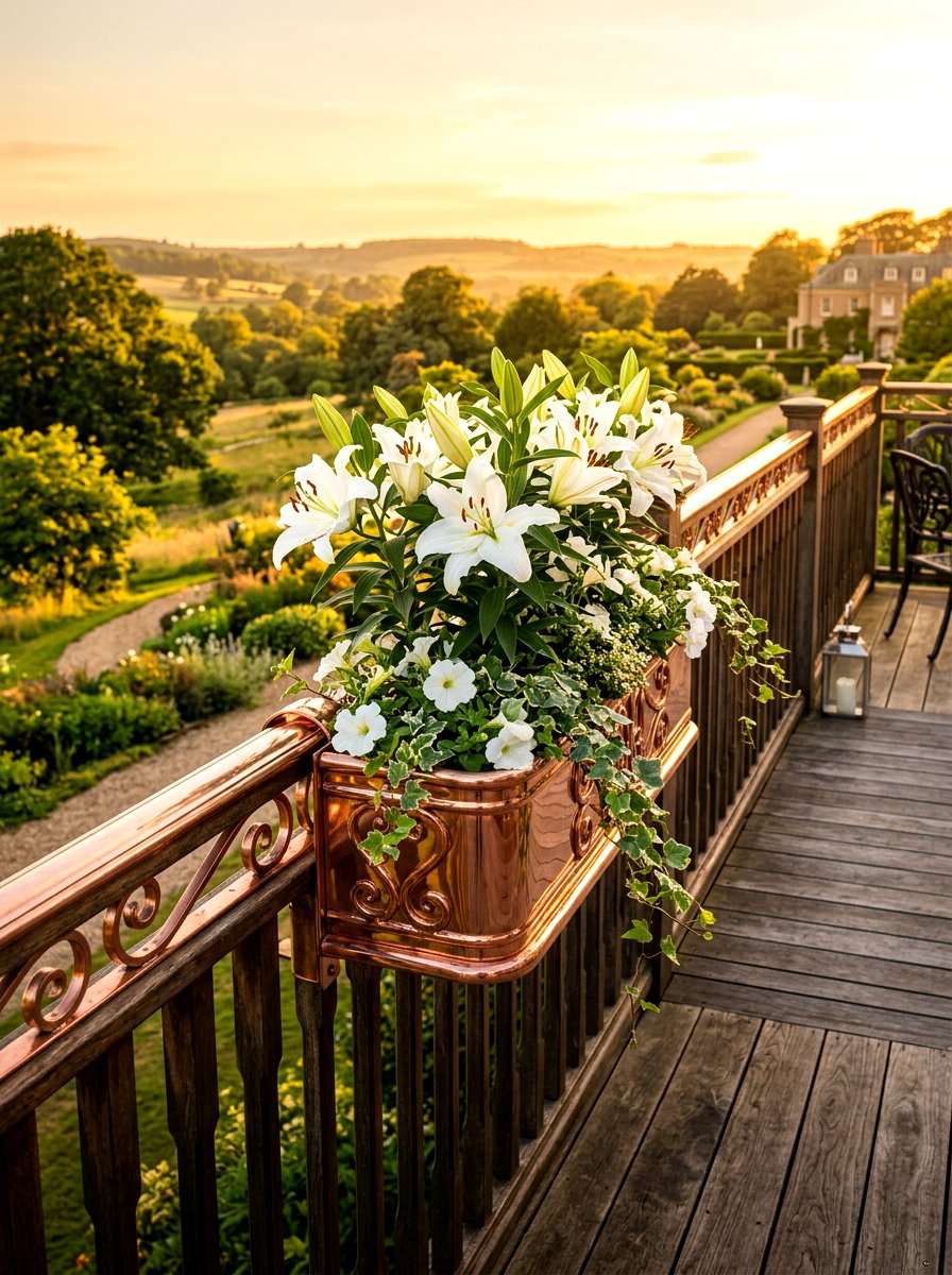 Copper Railing Flower Box - 30 deck railing planter ideas