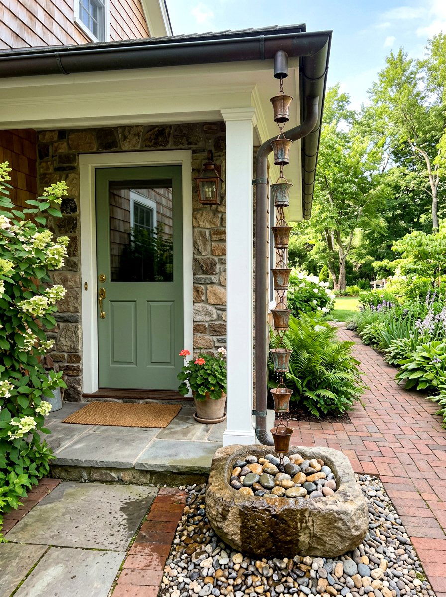 Copper Rain Chain For Side Entry - 30 side entry curb appeal ideas