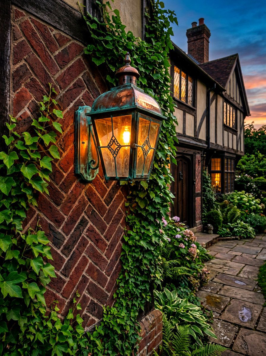 Copper Sconce For Brick Wall - 30 Tudor exterior lighting ideas