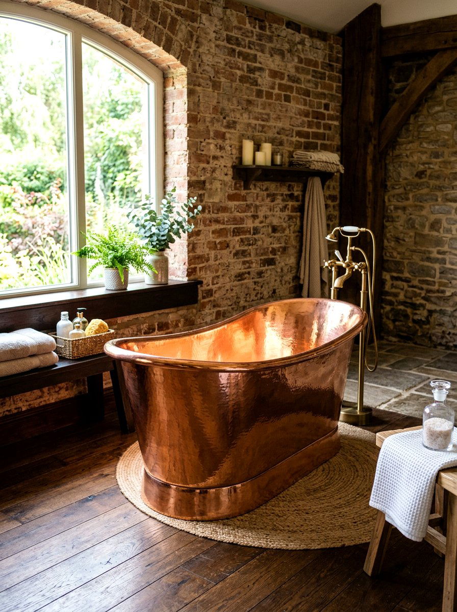 Copper Soaking Tub - 30 mini spa room ideas