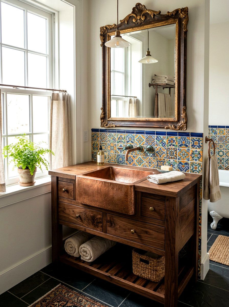 Copper Wash Basin - 30 old world bathroom ideas