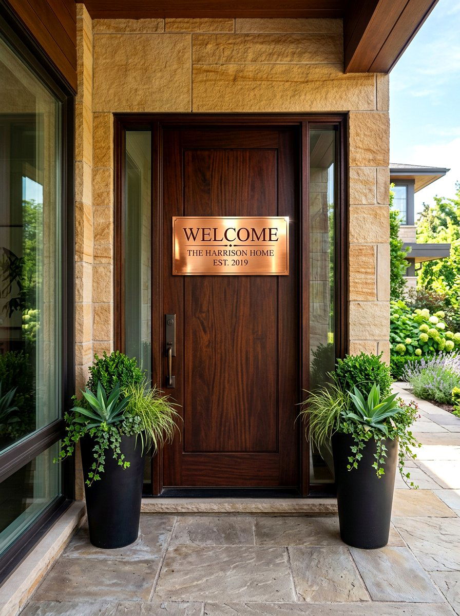 Copper Welcome Sign - 30 porch welcome sign ideas