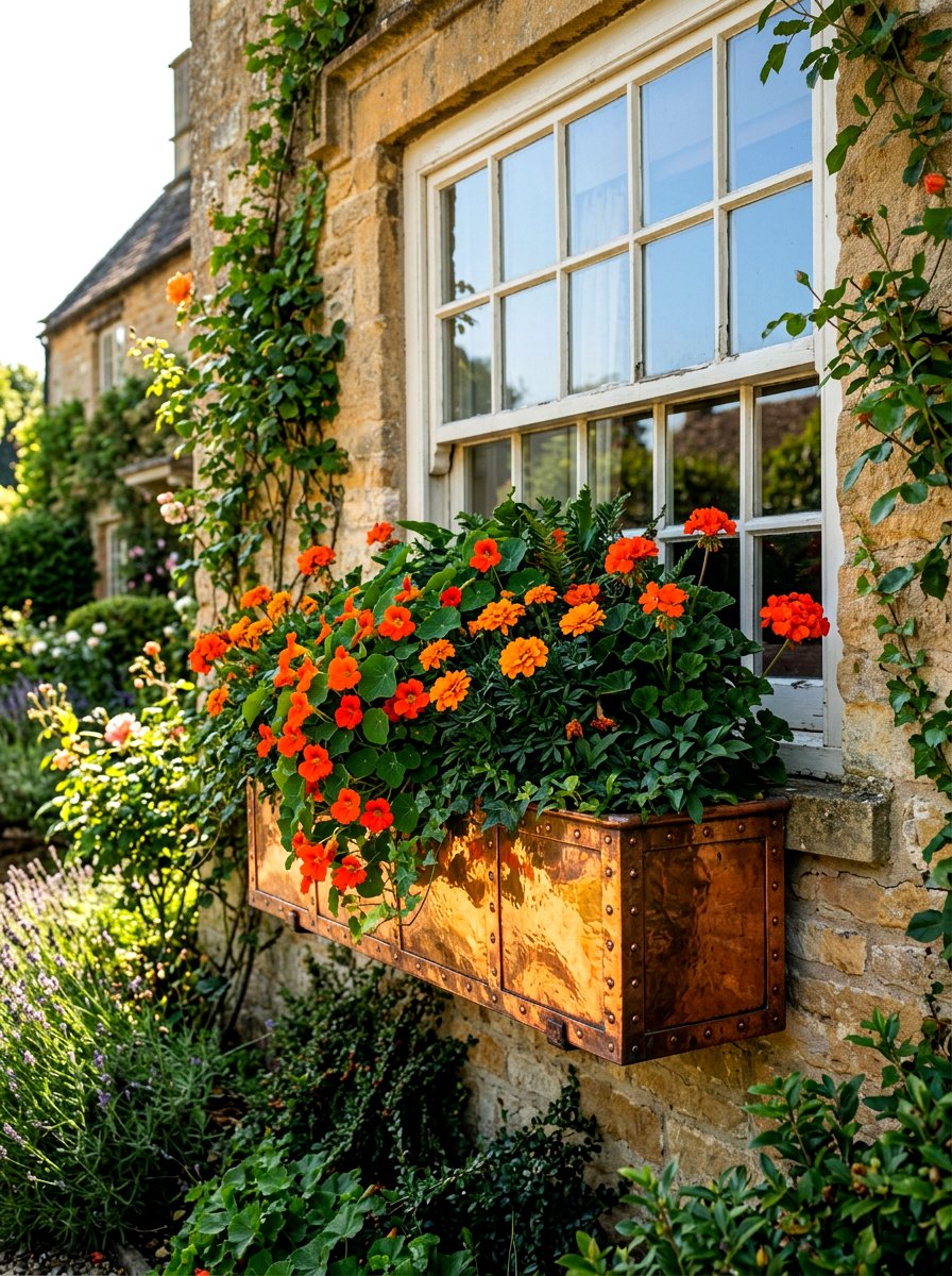 Copper Window Box - 30 cottage window box ideas