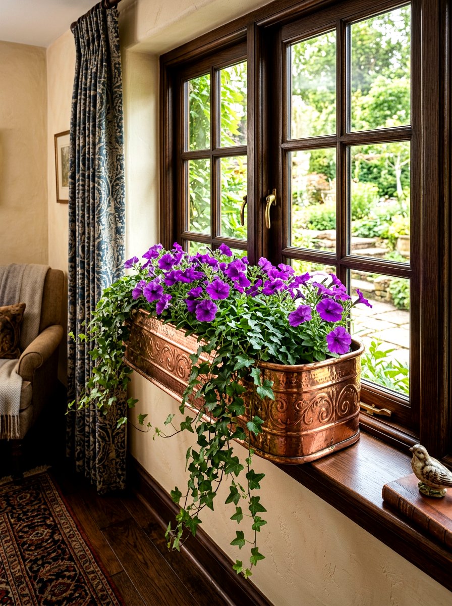 Copper Window Planter Box - 30 windowsill planter ideas