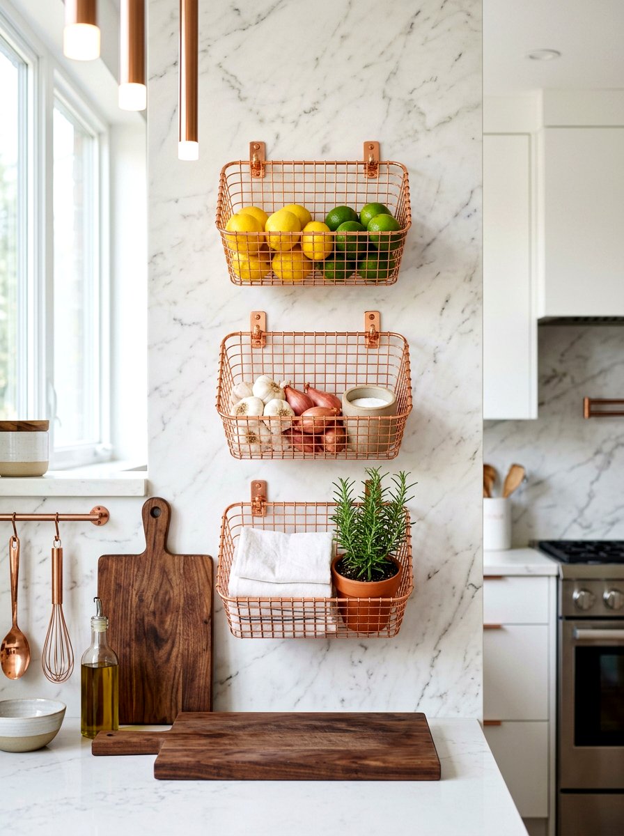 Copper Wire Basket - 30 mail sorting cabinet ideas