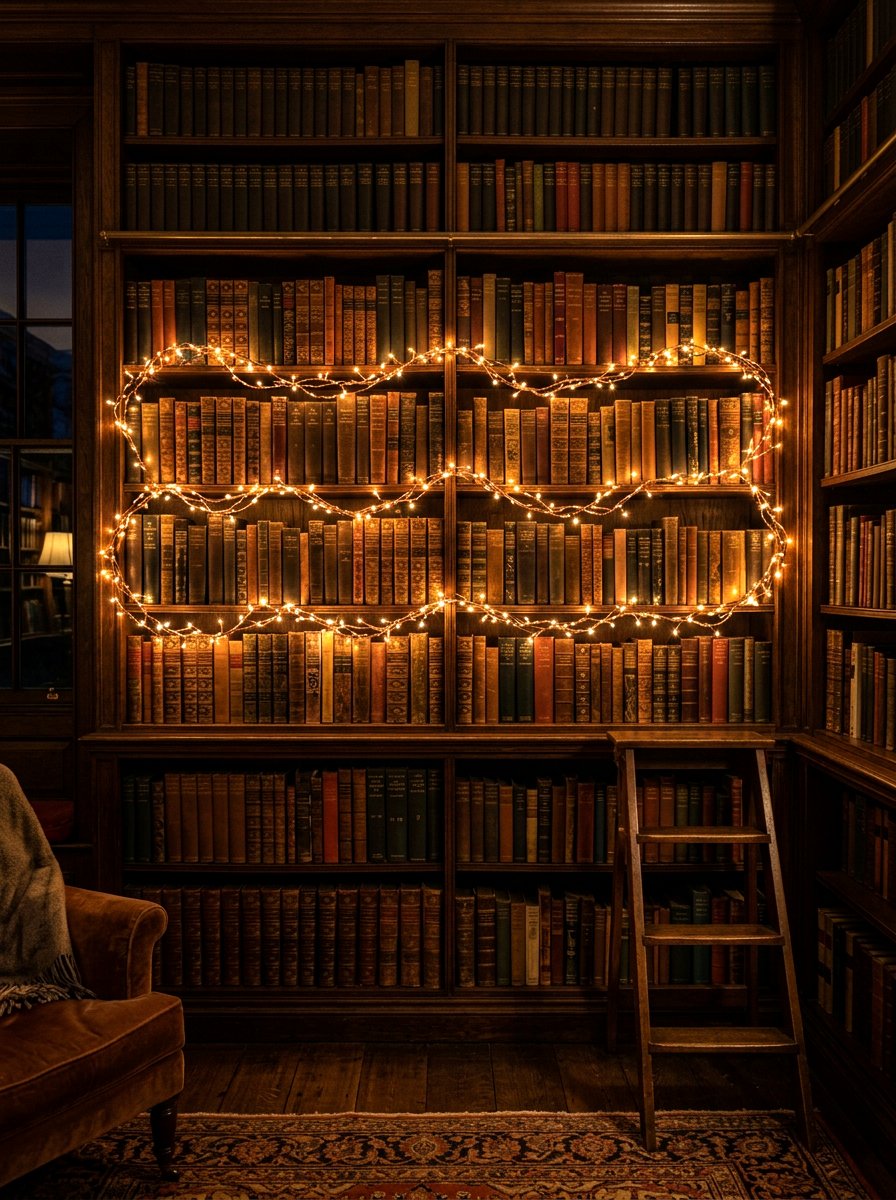 Copper Wire Bookshelf Garland - 30 bookshelf garland ideas