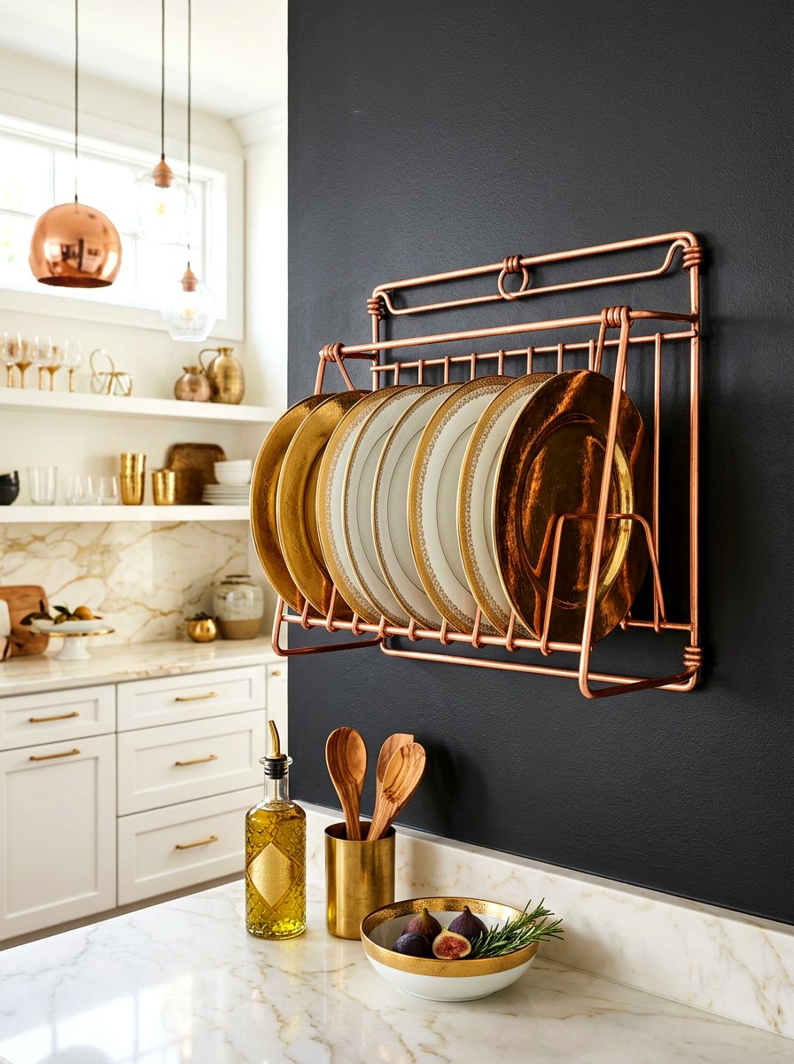 Copper Wire Plate Holder - 30 plate display kitchen ideas