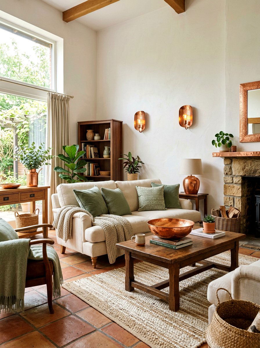 Copper accent living room - 30 Tuscan revival living room ideas