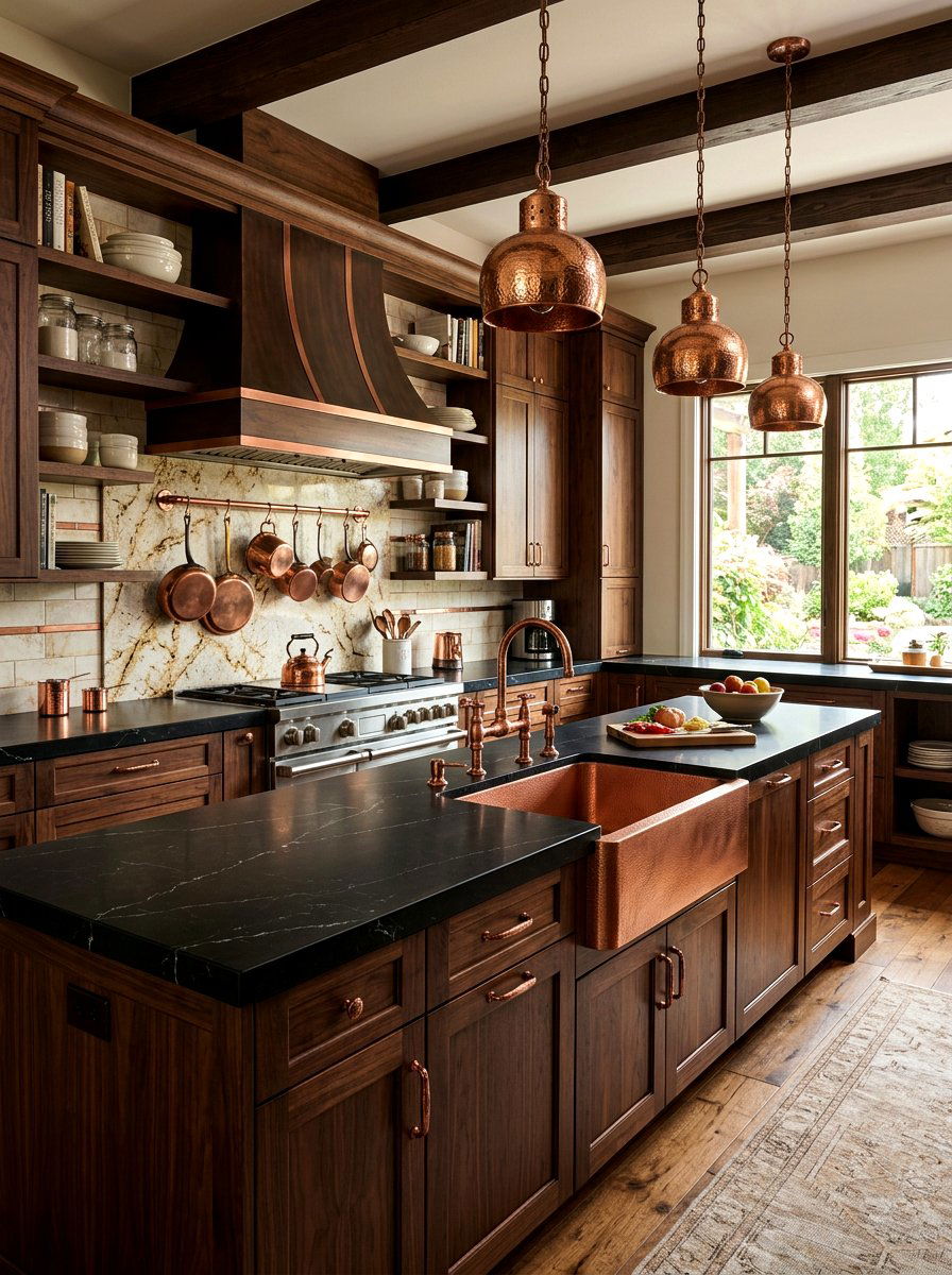 Copper accents quartz - 30 quartz kitchen ideas
