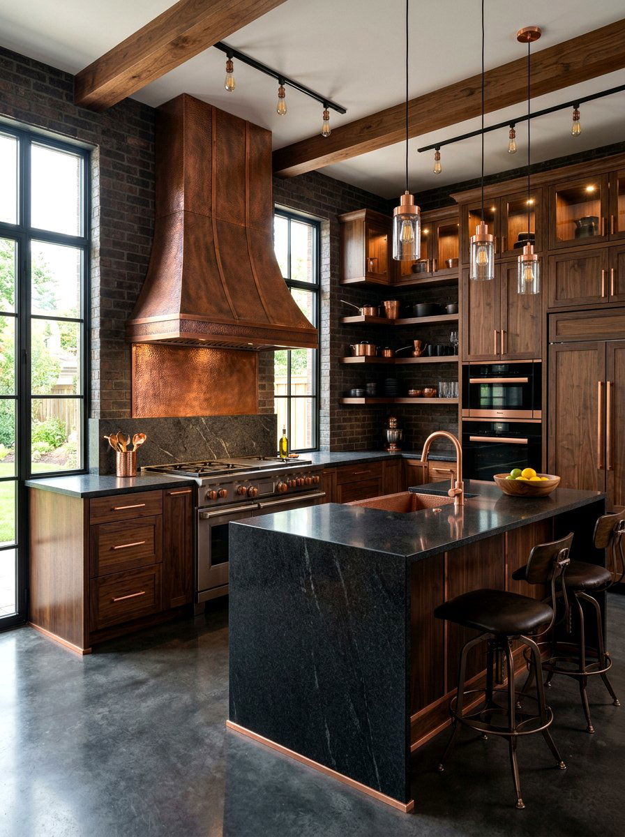 Copper and Dark Walnut Kitchen - 30 stained and painted kitchen ideas