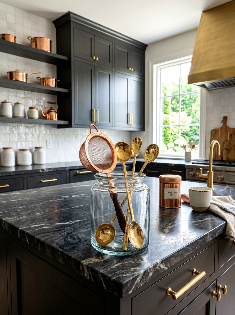 Copper and brass tea tools - 30 matcha station ideas