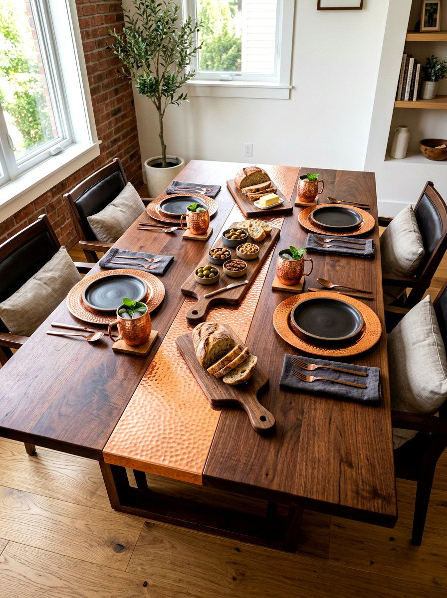 Copper and wood table - 30 New Year table decor ideas