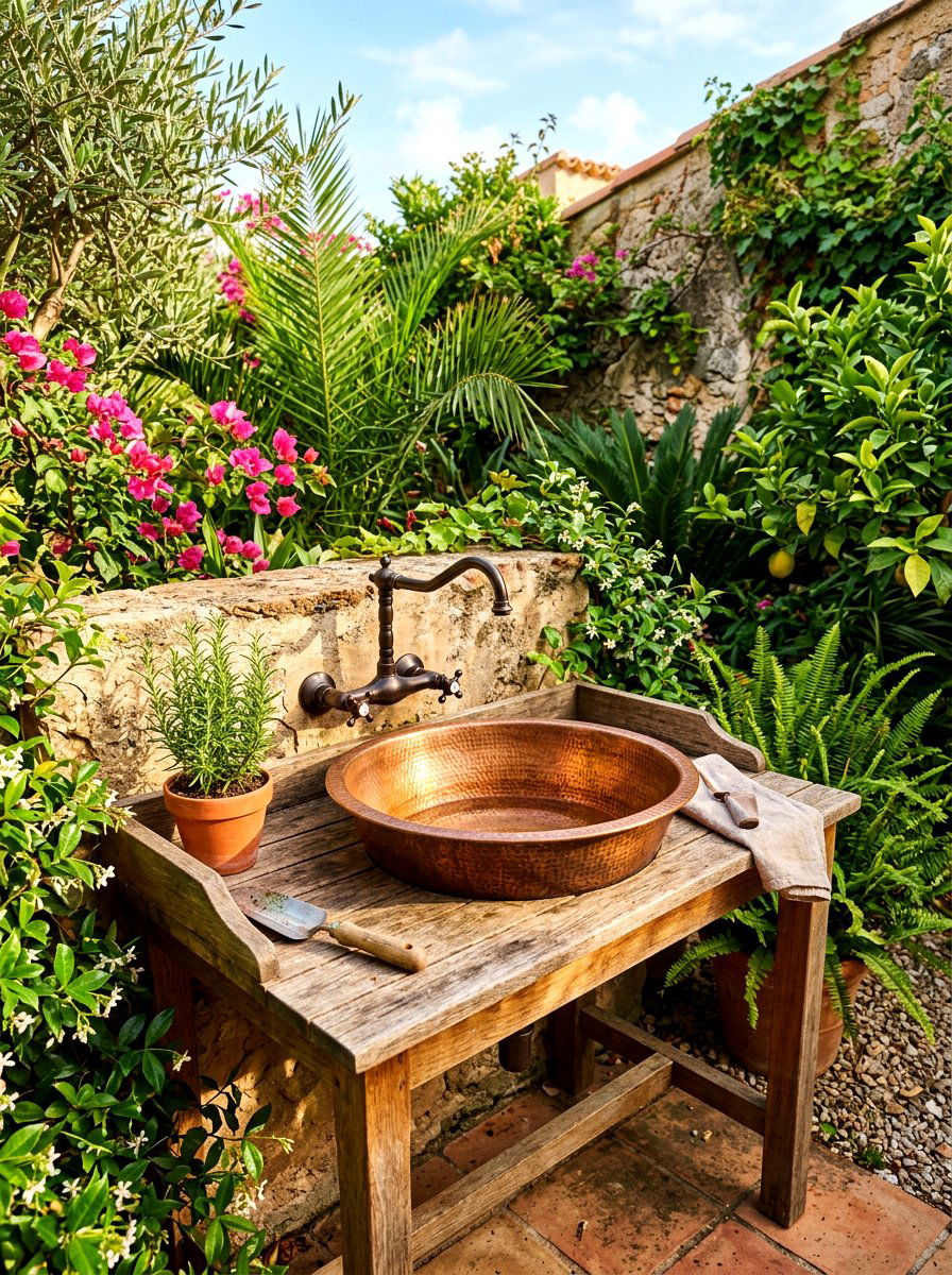Copper basin garden sink - 30 outdoor sink station ideas