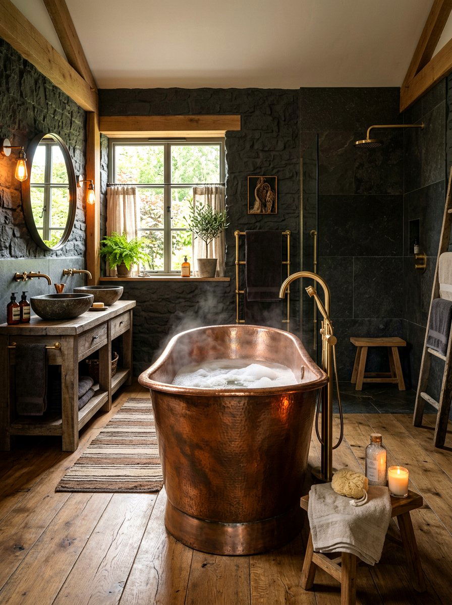 Copper bathtub - 30 luxury hotel bath ideas