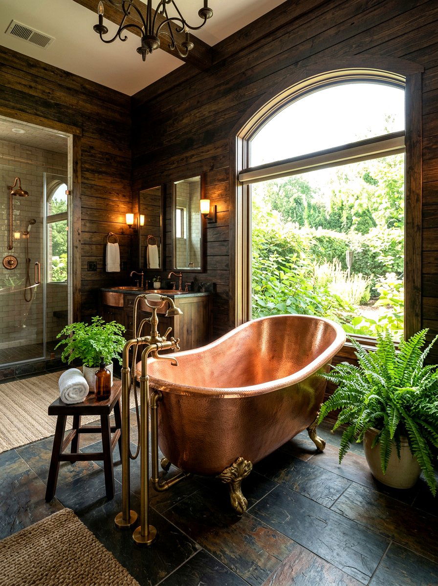 Copper clawfoot tub - 30 rustic bathroom ideas